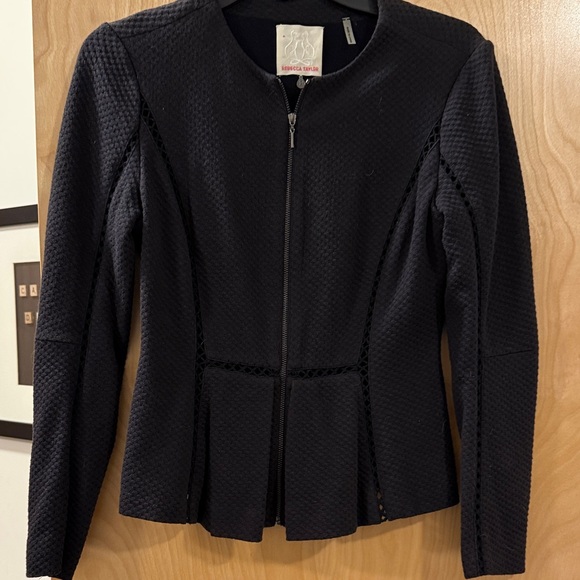 REBECCA TAYLOR BLACK FULL ZIP KNIT BLAZER, SIZE 2 - Picture 3 of 6